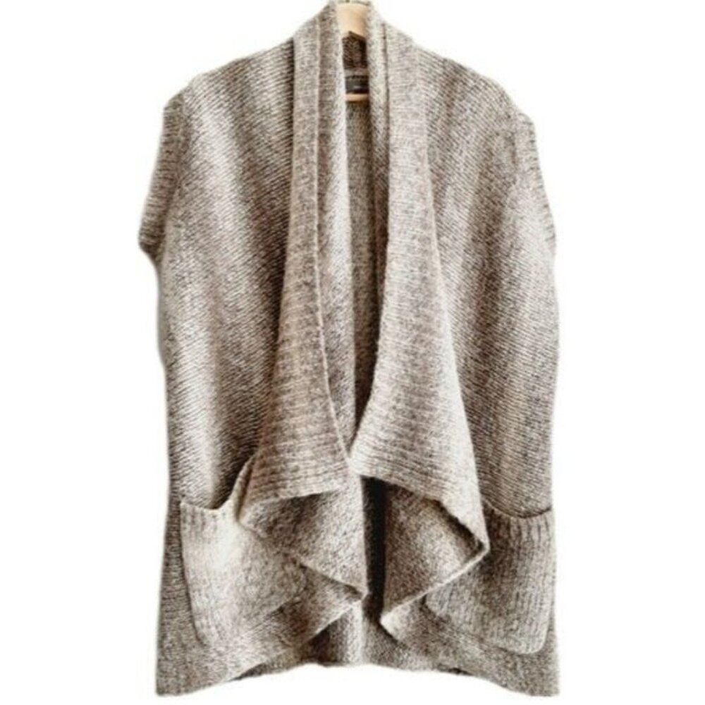 360 SWEATER / Open Front Chunky Knit Cardigan Sweater w/ Pockets Oatmeal Sz S